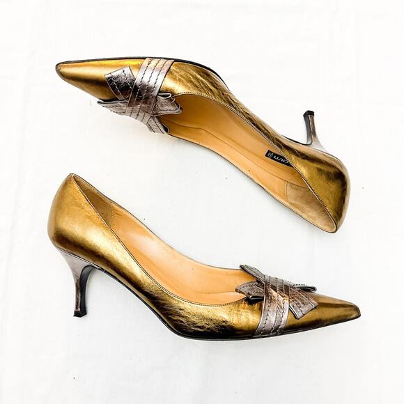 Claudia Ciuti Pointy Toe Metallic Gold Silver Accented Leather Heels Size 8.5 - Picture 5 of 5